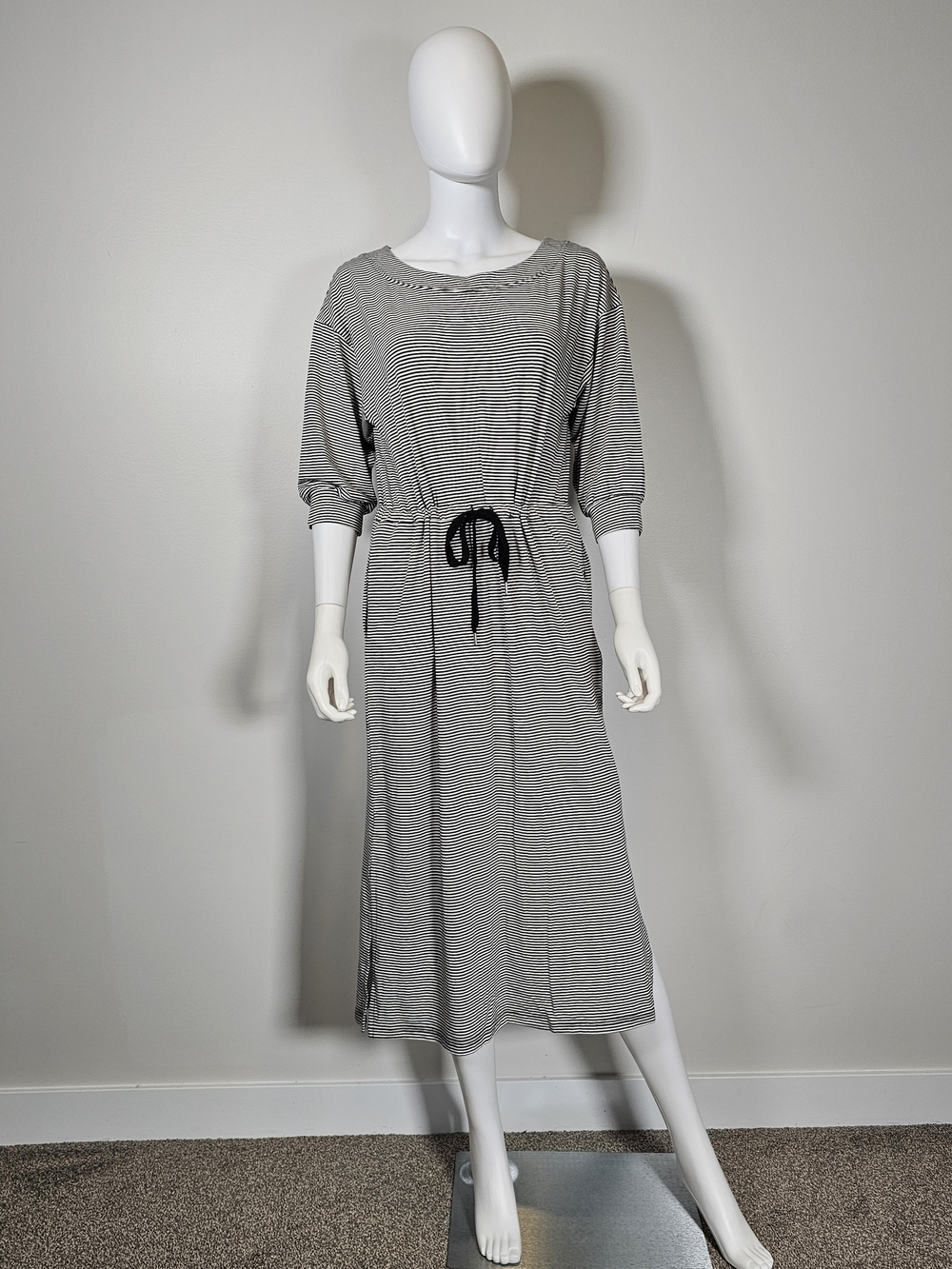 Smash + Tess Sydnee Midi Charcoal Ivory Striped Waist Cinch Dress Sz XS